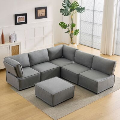 XISRENS Ensemble De Canapés Modulaires Semi-compressés En Bois, Polyvalent, Flexible Et Facile À Assembler, Adapté À Tout Type D'Intérieur, Tissu En Lin Gris Clair (combinaison 2a+3b+c) - Publicité XISRENS Ensemble De Canapés Modulaires Semi-compressés En Bois, Polyvalent, Flexible Et Facile À Assembler, Adapté À Tout Type D'Intérieur, Tissu En Lin Gris Clair (combinaison 2a+3b+c) - Publicité