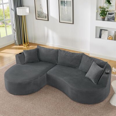 OEM Canapé Compressible Trois Places, Avec Méridienne Et Canapé Deux Places À Gauche, Design Incurvé, Tissu Velours Côtelé Doux, Porte-gobelet Et Coussins, Emballé Sous Vide, Convient Aux Salons, Hôtels, - Publicité OEM Canapé Compressible Trois Places, Avec Méridienne Et Canapé Deux Places À Gauche, Design Incurvé, Tissu Velours Côtelé Doux, Porte-gobelet Et Coussins, Emballé Sous Vide, Convient Aux Salons, Hôtels, - Publicité
