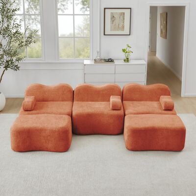 MIDUODUO Canapé Modulaire U 3 Places Orange Sans Cadre Avec 2 Ottomans. Mousse 32d Forme Ondulée,siège Profond Et Coussins Mobiles. Publicité MIDUODUO Canapé Modulaire U 3 Places Orange Sans Cadre Avec 2 Ottomans. Mousse 32d Forme Ondulée,siège Profond Et Coussins Mobiles. Publicité