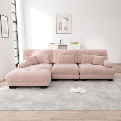 OEM Canapé D'Angle Modulable Luxueux - Canapé Nuage Surdimensionné En Forme De L Pour Salon, Canapé-lit Profond Avec Pouf, Velours Côtelé, Rose Chenille - Publicité OEM Canapé D'Angle Modulable Luxueux - Canapé Nuage Surdimensionné En Forme De L Pour Salon, Canapé-lit Profond Avec Pouf, Velours Côtelé, Rose Chenille - Publicité