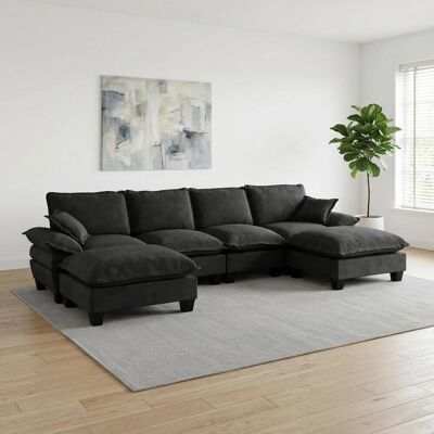 OEM Canapé D'Angle Modulable, Canapé Nuage En Forme De U, Canapé En Forme De Voilier, Canapé Six Places, En Tissu Chenille Confortable, Avec Pouf Amovible, Convient Aux Salons Et Appartements, Noir. Publicité OEM Canapé D'Angle Modulable, Canapé Nuage En Forme De U, Canapé En Forme De Voilier, Canapé Six Places, En Tissu Chenille Confortable, Avec Pouf Amovible, Convient Aux Salons Et Appartements, Noir. Publicité