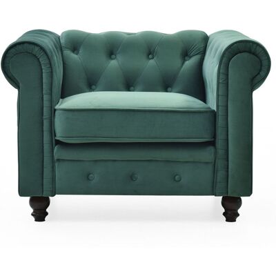 MENZZO Grand Fauteuil Chesterfield Velours Vert - Publicité MENZZO Grand Fauteuil Chesterfield Velours Vert - Publicité
