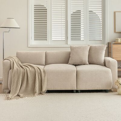 LEMONBEST Canapé 3 Places 211x67x71 Cm Chenille Beige Avec Accoudoirs Arrondis, Dossier Ergonomique Et 2 Coussins Inclus - Publicité LEMONBEST Canapé 3 Places 211x67x71 Cm Chenille Beige Avec Accoudoirs Arrondis, Dossier Ergonomique Et 2 Coussins Inclus - Publicité