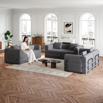 ACKERMAN Canapé-lit 2 En 1 En Chenille Avec Compartiment De Rangement Dans L'Accoudoir, Trois Cadres Métalliques Et De Multiples Options De Configuration - Publicité ACKERMAN Canapé-lit 2 En 1 En Chenille Avec Compartiment De Rangement Dans L'Accoudoir, Trois Cadres Métalliques Et De Multiples Options De Configuration - Publicité