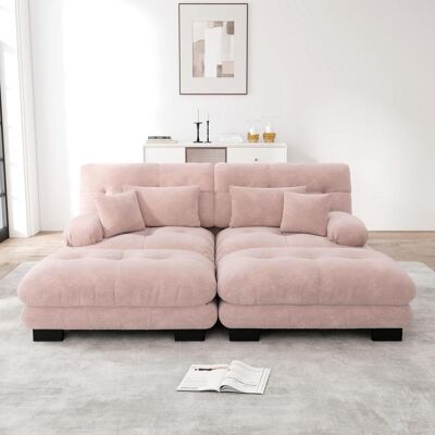 OEM Canapé D'Angle Nuage Pour Salon, Canapé Deux Places En Chenille Rose Avec 2 Coussins Lombaires Et 2 Coussins Décoratifs, Canapé Capitonné Avec Larges Accoudoirs Et 2 Poufs - Publicité OEM Canapé D'Angle Nuage Pour Salon, Canapé Deux Places En Chenille Rose Avec 2 Coussins Lombaires Et 2 Coussins Décoratifs, Canapé Capitonné Avec Larges Accoudoirs Et 2 Poufs - Publicité