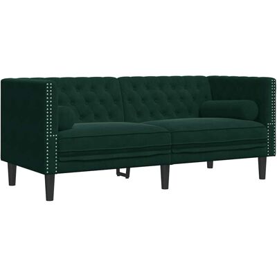 DESIGN IN Canapé Sofa Chesterfield Avec Traversins 2 Places Vert Foncé Velours - Publicité DESIGN IN Canapé Sofa Chesterfield Avec Traversins 2 Places Vert Foncé Velours - Publicité