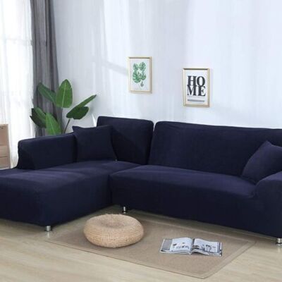 ABYSSE Housse Extensible D'Angle Pour Canapés D'Angle 1 Place Et 2 Places En L, Protection D'Angle, Bleu Foncé - Publicité ABYSSE Housse Extensible D'Angle Pour Canapés D'Angle 1 Place Et 2 Places En L, Protection D'Angle, Bleu Foncé - Publicité