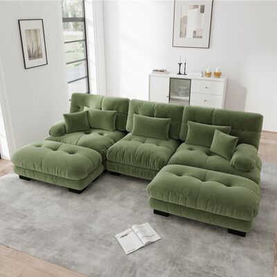 ALLAUVE Canapé Angle Modulaire Luxueux - Grand Canapé Nuage En U Pour Salon, Assise Profonde Convertible Avec Pouf, Velours Vert Chenille - Publicité ALLAUVE Canapé Angle Modulaire Luxueux - Grand Canapé Nuage En U Pour Salon, Assise Profonde Convertible Avec Pouf, Velours Vert Chenille - Publicité