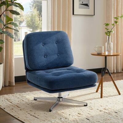 OEM Fauteuil De Salon Pivotant Sans Accoudoirs - Tissu Chenille, Assise Large, Pieds Croisés, 70x87x84cm, Bleu Foncé - Publicité OEM Fauteuil De Salon Pivotant Sans Accoudoirs - Tissu Chenille, Assise Large, Pieds Croisés, 70x87x84cm, Bleu Foncé - Publicité