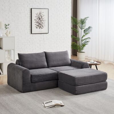 OEM Un Canapé-lit 2-en-1 En Velours Côtelé, Doté De Deux Coussins Décoratifs, D'Élégants Accoudoirs Incurvés Et D'Un Pouf Amovible, Le Tout Dans Un Design Modulaire. Publicité OEM Un Canapé-lit 2-en-1 En Velours Côtelé, Doté De Deux Coussins Décoratifs, D'Élégants Accoudoirs Incurvés Et D'Un Pouf Amovible, Le Tout Dans Un Design Modulaire. Publicité