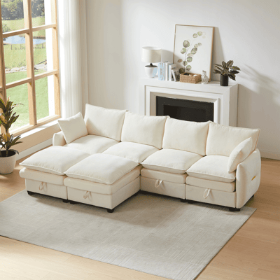 ACKERMAN Canapé En Forme De U Avec Rangement, Ensemble De Canapé Modulaire, Composé De Quatre Éléments Assis Et Deux Poufs, Canapé Moderne Avec Coussins Et Coussins D'Accoudoirs, Revêtement En Chenille, Cadre - Publicité ACKERMAN Canapé En Forme De U Avec Rangement, Ensemble De Canapé Modulaire, Composé De Quatre Éléments Assis Et Deux Poufs, Canapé Moderne Avec Coussins Et Coussins D'Accoudoirs, Revêtement En Chenille, Cadre - Publicité