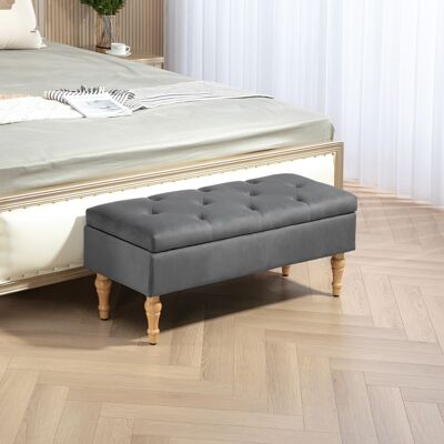 OEM Homcom Banc Coffre De Rangement 2 En 1 - Banquette En Velours, Couvercle À Charnière Capitonné, Pieds En Bois, Gris Foncé - Publicité OEM Homcom Banc Coffre De Rangement 2 En 1 - Banquette En Velours, Couvercle À Charnière Capitonné, Pieds En Bois, Gris Foncé - Publicité