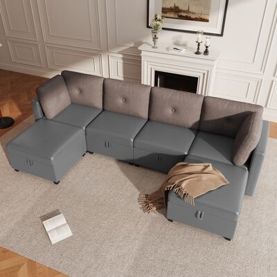 LEMONBEST Canapé Modulable 6 Modules Gris En Velours Côtelé Avec Méridienne Et Rangement, Canapé Convertible En Canapé D’angle, Lit D’appoint Ou Fauteuil - Publicité LEMONBEST Canapé Modulable 6 Modules Gris En Velours Côtelé Avec Méridienne Et Rangement, Canapé Convertible En Canapé D’angle, Lit D’appoint Ou Fauteuil - Publicité