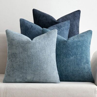 Vision Lot De 4 Housses De Coussin Décoratives En Chenille Douce Bleu Neutre 45 X 45 Cm Pour Canapé, Chambre À Coucher, Salon, Style Bohème Occidental - Publicité Vision Lot De 4 Housses De Coussin Décoratives En Chenille Douce Bleu Neutre 45 X 45 Cm Pour Canapé, Chambre À Coucher, Salon, Style Bohème Occidental - Publicité