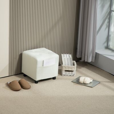 OEM Repose-pied Salon Ottoman, Siège Rembourré Capitonné En Tissu Aspect Lin Avec Poche Latérale, 35x35x35cm, Crème - Publicité OEM Repose-pied Salon Ottoman, Siège Rembourré Capitonné En Tissu Aspect Lin Avec Poche Latérale, 35x35x35cm, Crème - Publicité