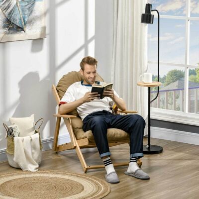 SANMINE HABITAT Homcom Fauteuil Chaise De Salon Pliable Et Inclinable En Bois Fauteuil Relax Confortable Avec Coussin Capitonné Épais - 71 X 89 X 96 Cm Marron Clair - Publicité SANMINE HABITAT Homcom Fauteuil Chaise De Salon Pliable Et Inclinable En Bois Fauteuil Relax Confortable Avec Coussin Capitonné Épais - 71 X 89 X 96 Cm Marron Clair - Publicité