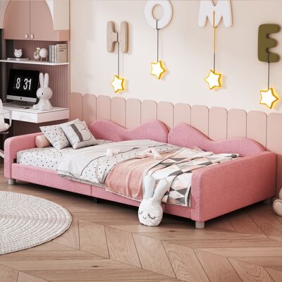 ACKERMAN Lit D'Enfant Capitonné 90200 Cm, Canapé-lit Cadre Tissu Peluche Teddy, Lit Multifonctionnel Moelleux Avec Dossier Et Accoudoirs, Lit Junior, Lit D'Ami, Rose - Publicité ACKERMAN Lit D'Enfant Capitonné 90200 Cm, Canapé-lit Cadre Tissu Peluche Teddy, Lit Multifonctionnel Moelleux Avec Dossier Et Accoudoirs, Lit Junior, Lit D'Ami, Rose - Publicité