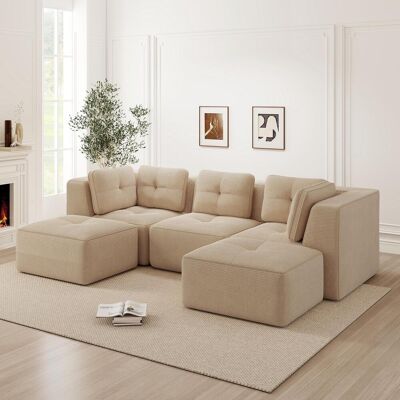 OEM Canapé D'Angle En U Sans Cadre, Canapé Modulable Avec Pouf, Idéal Pour Le Salon, Canapé Trois Places En Velours Côtelé Avec Assise Profonde, Livré Monté, Beige - Publicité OEM Canapé D'Angle En U Sans Cadre, Canapé Modulable Avec Pouf, Idéal Pour Le Salon, Canapé Trois Places En Velours Côtelé Avec Assise Profonde, Livré Monté, Beige - Publicité