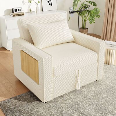 ALLAUVE Canapé-lit Convertible 1 Place, Fauteuil Relax Pliable Usb Avec Support Smartphone, Velours Côtelé Beige, Gain De Place Salon Chambre - Publicité ALLAUVE Canapé-lit Convertible 1 Place, Fauteuil Relax Pliable Usb Avec Support Smartphone, Velours Côtelé Beige, Gain De Place Salon Chambre - Publicité