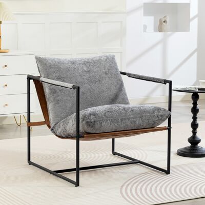 OEM Fauteuil De Salon D'Appoint Rembourré En Velours Imprimé - Large Assise, Structure En Acier Robuste, 77x91x80cm, Gris - Publicité OEM Fauteuil De Salon D'Appoint Rembourré En Velours Imprimé - Large Assise, Structure En Acier Robuste, 77x91x80cm, Gris - Publicité