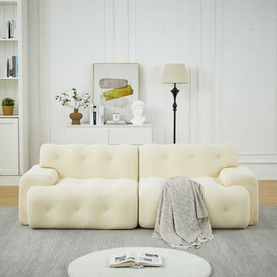 ABAISAN Canapé 2 Places 224 Cm – Design Nuage – Tissu 3d Maille – Accoudoirs Larges – Boutons Capitonnés – Sans Montage – Beige - Publicité ABAISAN Canapé 2 Places 224 Cm – Design Nuage – Tissu 3d Maille – Accoudoirs Larges – Boutons Capitonnés – Sans Montage – Beige - Publicité