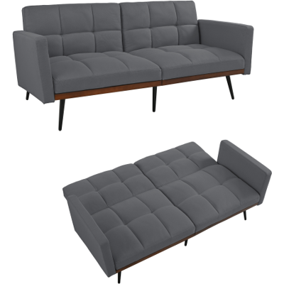 XISRENS Canapé-lit Futon Moderne Du Milieu Du Siècle En Lin Mélangé, 146 Cm De Large, Dossier Réglable En 5 Positions Et Accoudoirs Fixes, Pieds En Métal, Gris - Publicité XISRENS Canapé-lit Futon Moderne Du Milieu Du Siècle En Lin Mélangé, 146 Cm De Large, Dossier Réglable En 5 Positions Et Accoudoirs Fixes, Pieds En Métal, Gris - Publicité