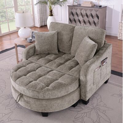 BEAOK Canapé Convertible En Tissu Marron Avec Structure En Eucalyptus, 132x129x93 Cm, Avec Pouf De Rangement - Publicité BEAOK Canapé Convertible En Tissu Marron Avec Structure En Eucalyptus, 132x129x93 Cm, Avec Pouf De Rangement - Publicité