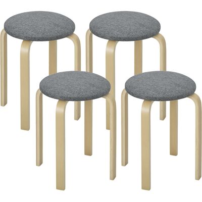 Ensemble Irovami De 4 Tabourets Rembourrés, Empilables, Surface Laquée, Pieds En Bois, Gris - Publicité Ensemble Irovami De 4 Tabourets Rembourrés, Empilables, Surface Laquée, Pieds En Bois, Gris - Publicité
