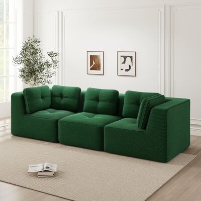 DEVOKO Canapé Sectionnel Trois Places Sans Cadre Velours Côtelé Doux. Siège Profond Sans Installation Pour Aménagement Salon, Vert - Publicité DEVOKO Canapé Sectionnel Trois Places Sans Cadre Velours Côtelé Doux. Siège Profond Sans Installation Pour Aménagement Salon, Vert - Publicité