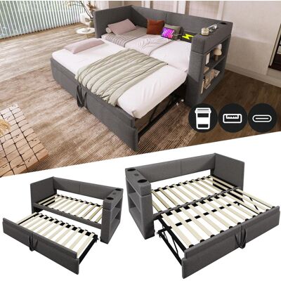 OEM Lit De Jour Capitonné 90x200 Cm, Canapé-lit Une Place Avec Lit Gigogne, Accoudoirs Avec Port De Chargement Usb Et Type-c Et Porte-gobelet, Tissu En Mélange De Lin, Gris, Sans Matelas. Publicité OEM Lit De Jour Capitonné 90x200 Cm, Canapé-lit Une Place Avec Lit Gigogne, Accoudoirs Avec Port De Chargement Usb Et Type-c Et Porte-gobelet, Tissu En Mélange De Lin, Gris, Sans Matelas. Publicité
