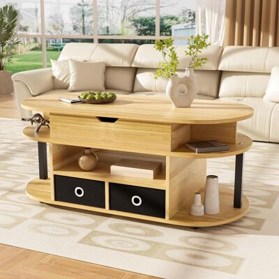 OEM Moderner Couchtisch Aus Holzmaserung, Mit Hebefunktion, Stauraum Und Schwarzen Stoffschubladen – Vielseitig, Stilvoll Und Praktisch Für Wohnzimmer Und Büro - Publicité OEM Moderner Couchtisch Aus Holzmaserung, Mit Hebefunktion, Stauraum Und Schwarzen Stoffschubladen – Vielseitig, Stilvoll Und Praktisch Für Wohnzimmer Und Büro - Publicité