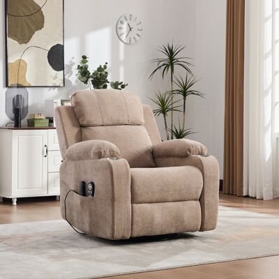 ACKERMAN Fauteuil Relax Électrique Pivotant 360° Avec Massage Électrique Et Chauffage, Dossier Et Repose-pieds Réglables Ainsi Que Poches Latérales De Rangement Et Porte-gobelet, Taupe - Publicité ACKERMAN Fauteuil Relax Électrique Pivotant 360° Avec Massage Électrique Et Chauffage, Dossier Et Repose-pieds Réglables Ainsi Que Poches Latérales De Rangement Et Porte-gobelet, Taupe - Publicité