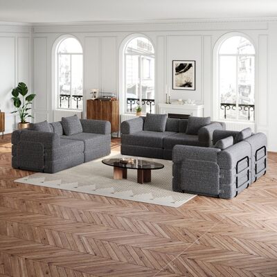 ALLAUVE Canapé Convertible 2-en-1 En Chenille Breveté, Accoudoir De Rangement, Trois Structures Métalliques, Configurations Variées - Publicité ALLAUVE Canapé Convertible 2-en-1 En Chenille Breveté, Accoudoir De Rangement, Trois Structures Métalliques, Configurations Variées - Publicité