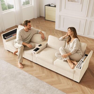 OEM Canapé Moderne Quatre Places En Velours Côtelé, Canapé De Salon Avec Fonction De Chargement Usb/usb-c, Accoudoir Central Rabattable, Espace De Rangement Dissimulé, - Publicité OEM Canapé Moderne Quatre Places En Velours Côtelé, Canapé De Salon Avec Fonction De Chargement Usb/usb-c, Accoudoir Central Rabattable, Espace De Rangement Dissimulé, - Publicité