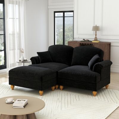 XISRENS Canapé D'Angle Modulable 2 Places En Chenille, Style Années 50, Avec Accoudoirs En Forme D'Entonnoir, Ceinture À Volants Amovible, Pieds Fuselés Et Pouf Amovible – Confort D'Assise Optimal Pour Le Sal - Publicité XISRENS Canapé D'Angle Modulable 2 Places En Chenille, Style Années 50, Avec Accoudoirs En Forme D'Entonnoir, Ceinture À Volants Amovible, Pieds Fuselés Et Pouf Amovible – Confort D'Assise Optimal Pour Le Sal - Publicité