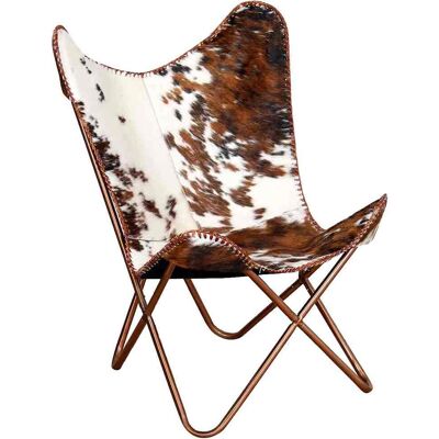 Maison Exclusive - Chaise Papillon Marron Et Blanc Cuir De Vache - Publicité Maison Exclusive - Chaise Papillon Marron Et Blanc Cuir De Vache - Publicité