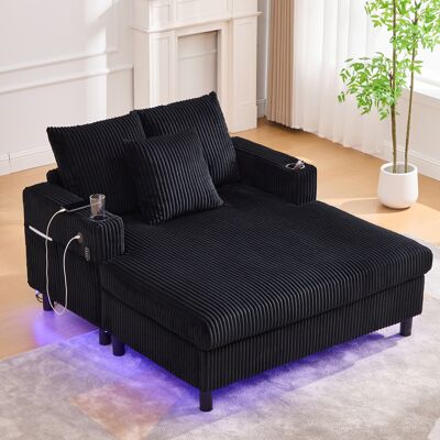 BEAOK Fauteuil Chaise Longue En Velours Côtelé Noir 142 X 128 X 85 Cm Avec Usb, Led Et Porte-gobelet - Publicité BEAOK Fauteuil Chaise Longue En Velours Côtelé Noir 142 X 128 X 85 Cm Avec Usb, Led Et Porte-gobelet - Publicité