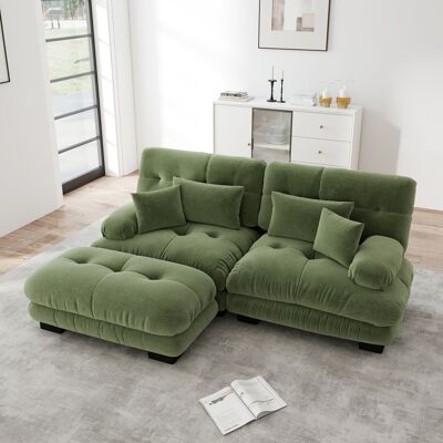 ARRIGONI Canapé D’angle Cloud Pour Salon, Canapé Deux Places En Chenille Avec 2 Coussins Lombaires Et 2 Coussins Décoratifs, Canapé Rembourré Avec Larges Accoudoirs Et Ottoman, Chenille Verte - Publicité ARRIGONI Canapé D’angle Cloud Pour Salon, Canapé Deux Places En Chenille Avec 2 Coussins Lombaires Et 2 Coussins Décoratifs, Canapé Rembourré Avec Larges Accoudoirs Et Ottoman, Chenille Verte - Publicité