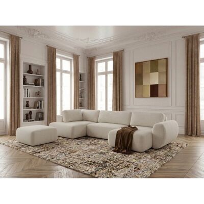 Bobochic - Canapé Panoramique Convertible Coffre Denise Tissu Texturé Avec Pouf Angle Droit Blanc - Publicité Bobochic - Canapé Panoramique Convertible Coffre Denise Tissu Texturé Avec Pouf Angle Droit Blanc - Publicité