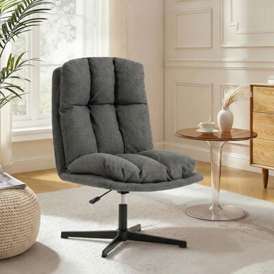 DEVOKO Fauteuil Pivotant D'Accent, De Lecture En Tissu De Lin Sans Accoudoirs, Siège Large Et Pieds Métalliques, Gris Foncé - Publicité DEVOKO Fauteuil Pivotant D'Accent, De Lecture En Tissu De Lin Sans Accoudoirs, Siège Large Et Pieds Métalliques, Gris Foncé - Publicité
