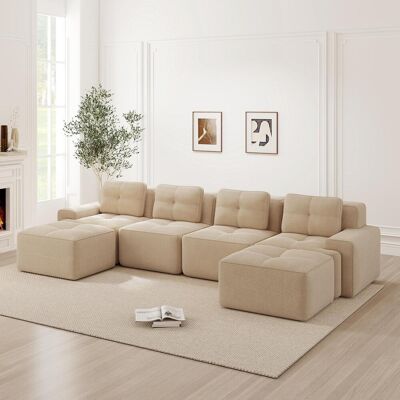 OEM Canapé Modulable Sans Structure Pour Salon, Avec Méridienne En U, Canapé Nuage 4 Places Confortable Et Profond En Velours Côtelé, Sans Montage, Antidérapant, Beige - Publicité OEM Canapé Modulable Sans Structure Pour Salon, Avec Méridienne En U, Canapé Nuage 4 Places Confortable Et Profond En Velours Côtelé, Sans Montage, Antidérapant, Beige - Publicité