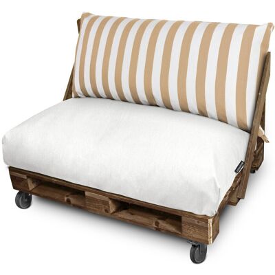 HAPPERS Coussin Pour Palette Toldotex Blanc-beige Set: Siège 120x80x20 (blanc-uni) + Dossier 120x45x25 (rayé) Blanc-beige - Publicité HAPPERS Coussin Pour Palette Toldotex Blanc-beige Set: Siège 120x80x20 (blanc-uni) + Dossier 120x45x25 (rayé) Blanc-beige - Publicité
