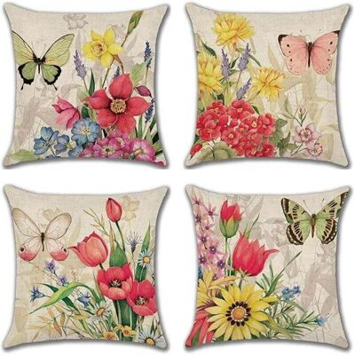 OEM Lot De 4 Housses De Coussins En Lin Décoratif Canapé Taie D'Oreiller Extérieur Fleurs Colorées, Oiseaux Et Papillons Canapé Taie D'Oreiller Decoration Maison Salon Chambre Pour Canapé 45x45cm-crezuo - Publicité OEM Lot De 4 Housses De Coussins En Lin Décoratif Canapé Taie D'Oreiller Extérieur Fleurs Colorées, Oiseaux Et Papillons Canapé Taie D'Oreiller Decoration Maison Salon Chambre Pour Canapé 45x45cm-crezuo - Publicité