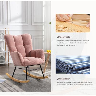 MIDUODUO Chaise À Bascule Moderne Du Milieu Du Siècle En Tissu Teddy Avec Housse Touffé,siège Rembourré Pour Le Salon Et La Chambre,rose - Publicité MIDUODUO Chaise À Bascule Moderne Du Milieu Du Siècle En Tissu Teddy Avec Housse Touffé,siège Rembourré Pour Le Salon Et La Chambre,rose - Publicité