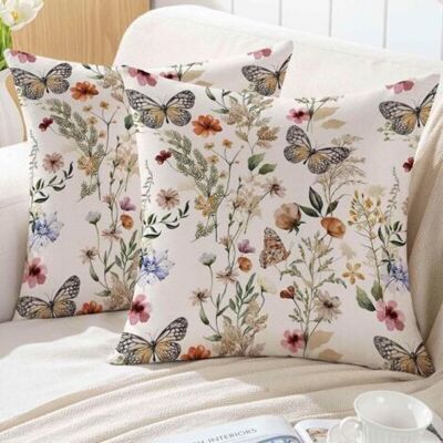 ABYSSE Housse De Coussin De Printemps 45x45 Motif Floral Pour Canapé D'Extérieur Taie Oreiller Coussin Decoratif Canape À Rose Beige Fleurs Feuilles Papillons Lot De 2 - Publicité ABYSSE Housse De Coussin De Printemps 45x45 Motif Floral Pour Canapé D'Extérieur Taie Oreiller Coussin Decoratif Canape À Rose Beige Fleurs Feuilles Papillons Lot De 2 - Publicité