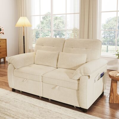 LEMONBEST Canapé-lit 3 En 1 2 Places 142 X 90 X 86,5 Cm En Chenille Beige Dossier Réglable Usb-c 2 Coussins Convertible Compact Chic Salon Zen - Publicité LEMONBEST Canapé-lit 3 En 1 2 Places 142 X 90 X 86,5 Cm En Chenille Beige Dossier Réglable Usb-c 2 Coussins Convertible Compact Chic Salon Zen - Publicité