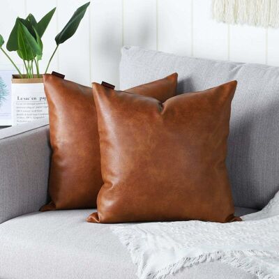 AHLSEN Bravix Lot De 2 Housses De Coussins Luxe En Cuir Artificiel Décoration Confortable Moderne Taie D'Oreiller À Canapé Salon Balcon Jardin Pour Famille,45x45cm,marrone - Publicité AHLSEN Bravix Lot De 2 Housses De Coussins Luxe En Cuir Artificiel Décoration Confortable Moderne Taie D'Oreiller À Canapé Salon Balcon Jardin Pour Famille,45x45cm,marrone - Publicité