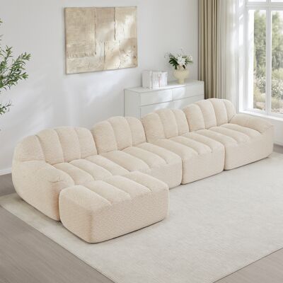 ACKERMAN Canapé Modulaire 4 Places Avec 1 Pouf, Forme De Coquillage, Canapé Sans Ossature En Mousse Haute Densité 32d, Assise Profonde, Idéal Pour Salon, Tissu Doux, Beige Blanc - Publicité ACKERMAN Canapé Modulaire 4 Places Avec 1 Pouf, Forme De Coquillage, Canapé Sans Ossature En Mousse Haute Densité 32d, Assise Profonde, Idéal Pour Salon, Tissu Doux, Beige Blanc - Publicité