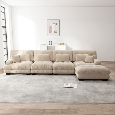 BEAOK Canapé Modulaire En Chenille Café Clair Avec Ottomans Mobiles, 4 Places - Publicité BEAOK Canapé Modulaire En Chenille Café Clair Avec Ottomans Mobiles, 4 Places - Publicité