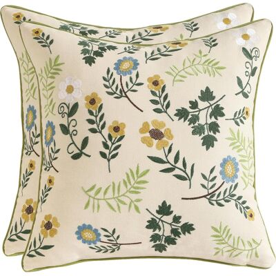 TIGREZY Lot De 2 Housses De Coussin Brodées (45 X 45 Cm) – Taies En Coton Aux Motifs Floraux Bleus Et Jaunes – Pour Canapé, Chambre, Salon, Voiture Ou Fauteuil - Publicité TIGREZY Lot De 2 Housses De Coussin Brodées (45 X 45 Cm) – Taies En Coton Aux Motifs Floraux Bleus Et Jaunes – Pour Canapé, Chambre, Salon, Voiture Ou Fauteuil - Publicité